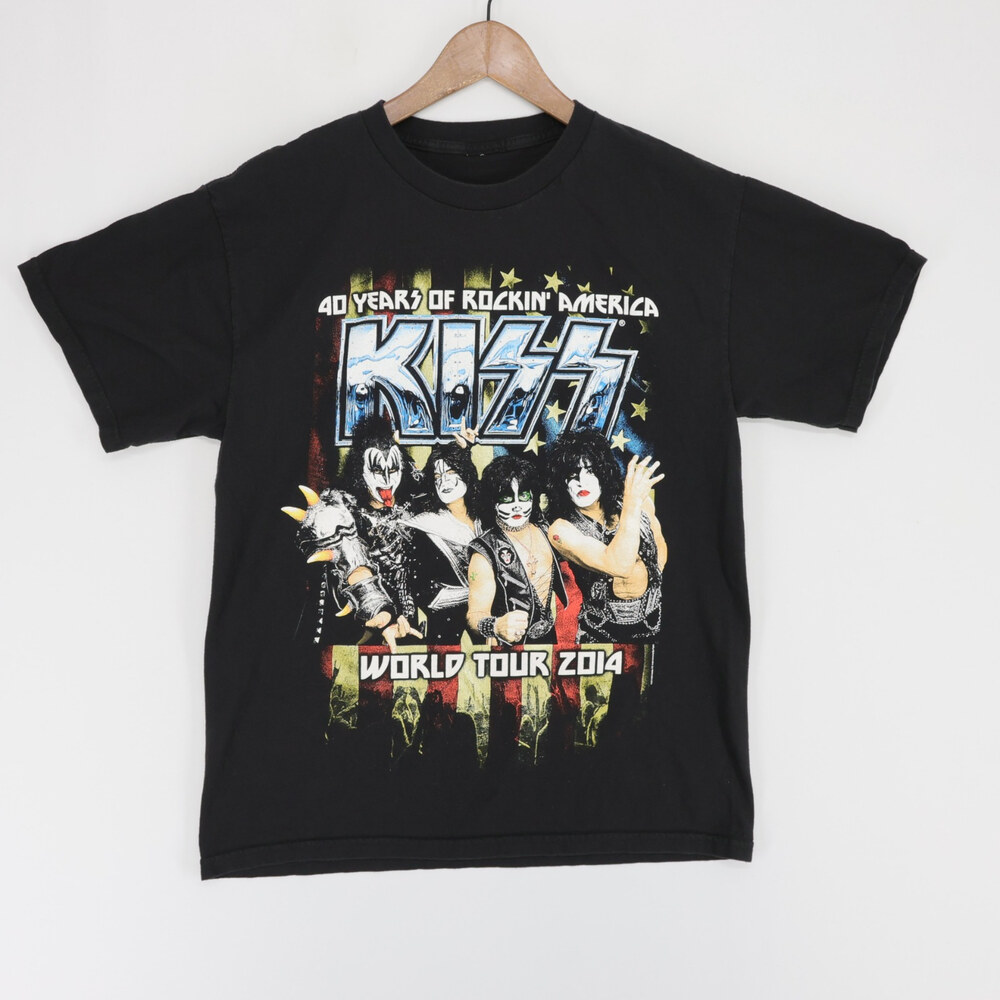 KISS T Shirt Adult M Black World Tour 2014 Concert Double Sided Rock Band KISS